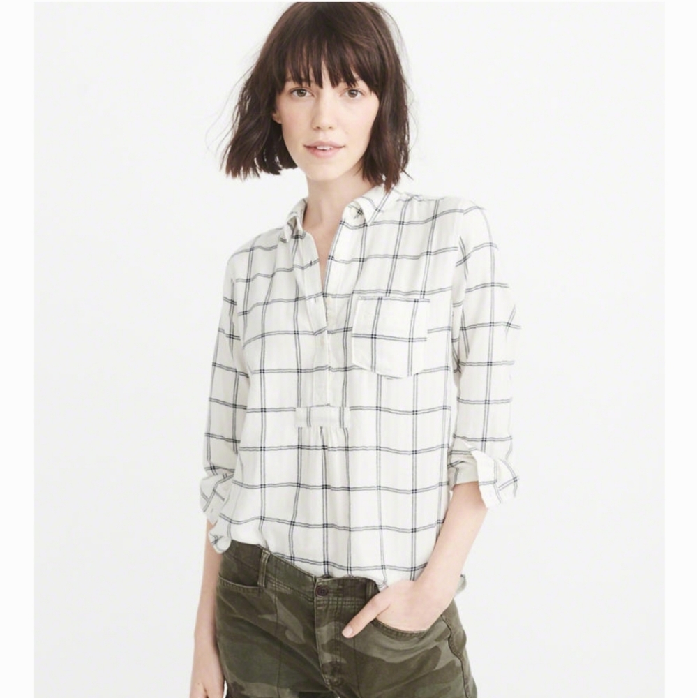 Abercrombie & Fitch White Plaid Flannel Shirt